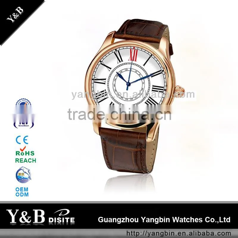 2015 trendy design stainless steel back water resistant leather band factory watch