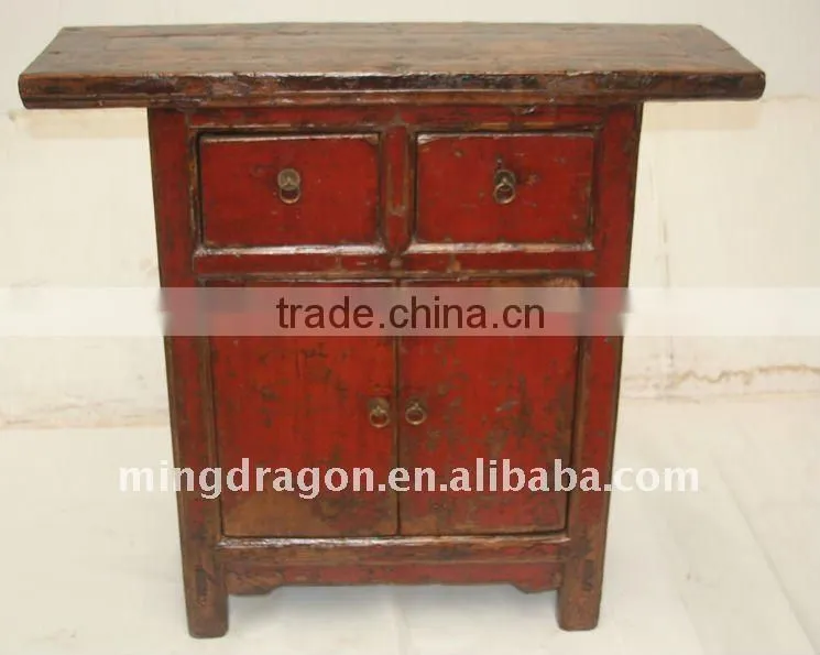 Chinese Antique Red Gansu Cabinet With Two Drawer Two Door 95*30*85cm