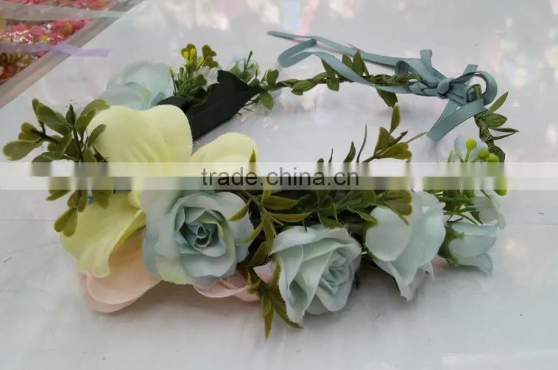 HL016 New Fashion Artificial Flowers Handmade foam head wreath for wedding garland bridal headdress