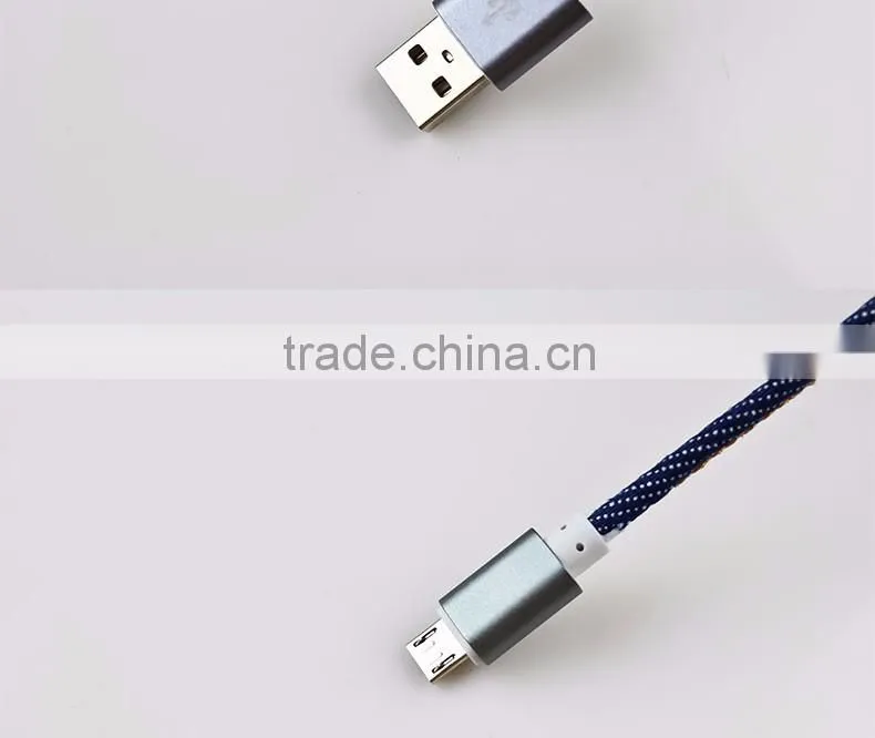 2016 Newest Denim Fabric Micro USB Cable Jean Metal Plug Data Charging cable for iPhone 6 6S Plus 5 5s Android Type C
