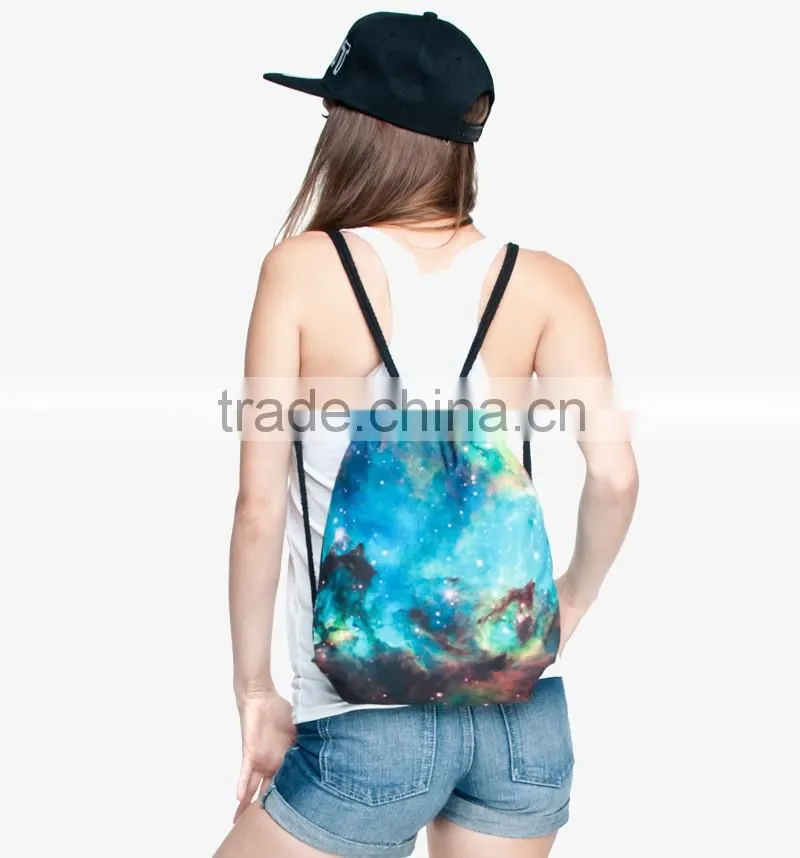 2016 Fashion summer backpack drawstring bag galaxy mustache digital print sewing No raw edges tote tutorial with travel stuff