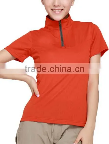 fashion design ladies custom dry fit stand collar sport t shirt