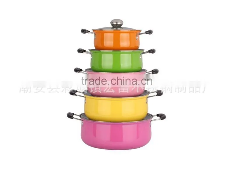 new products 5pcs colorful stainless steel cookware sets with glass lid