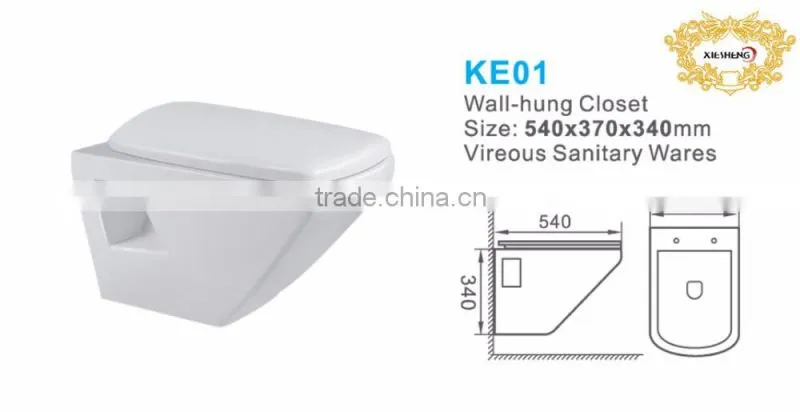 Square One Piece Wall-Hung Toilet/ P-trap wash down toilets KE01