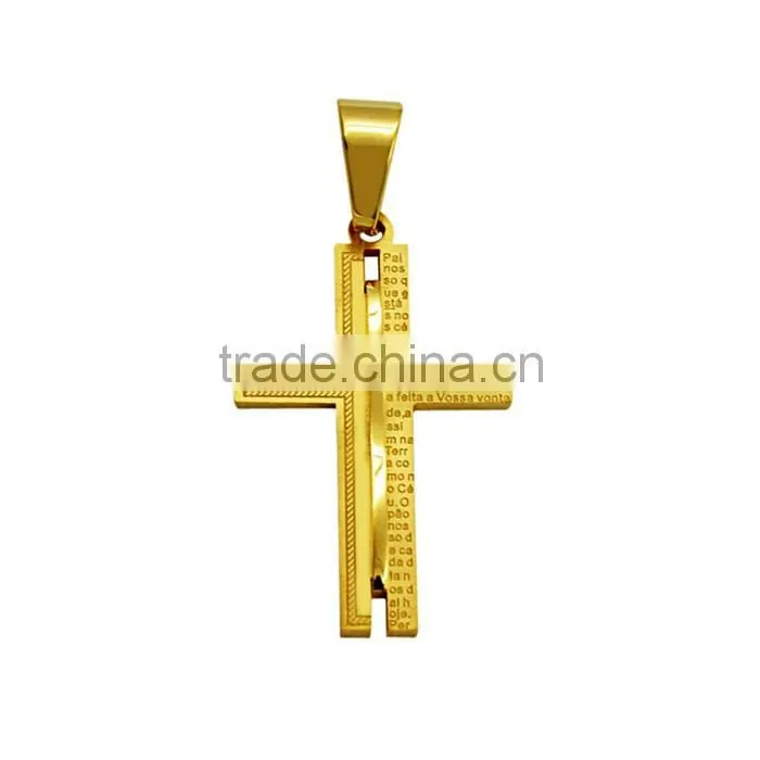 Fashion gold plated jewelry stainless steel scriptures cross necklace pendant