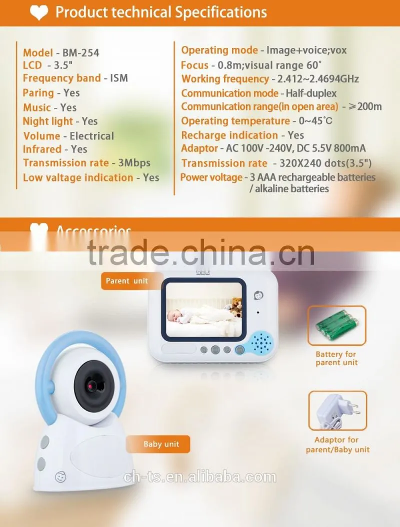 Digital 3.5" Color LCD Video Baby Monitor
