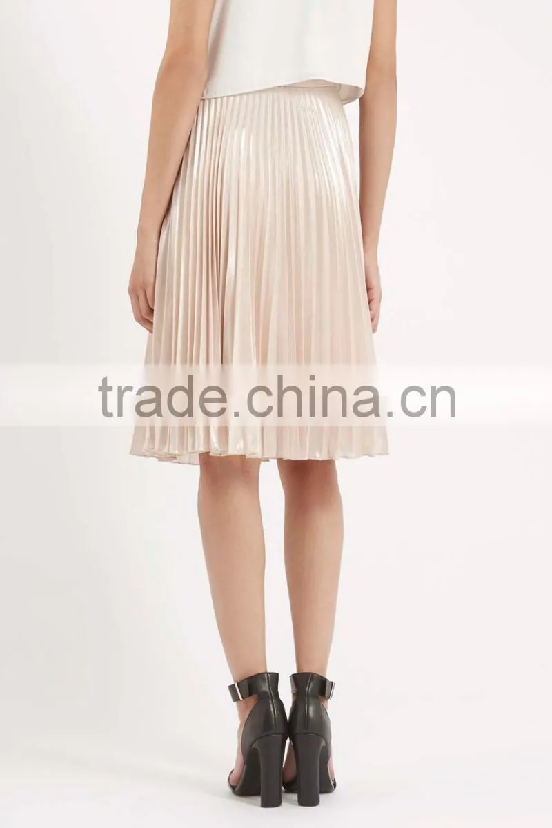 Foil Pleated Midi Lidy Skirt
