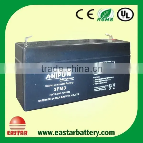 High quality 6v 3ah rechargeable lead acid battery