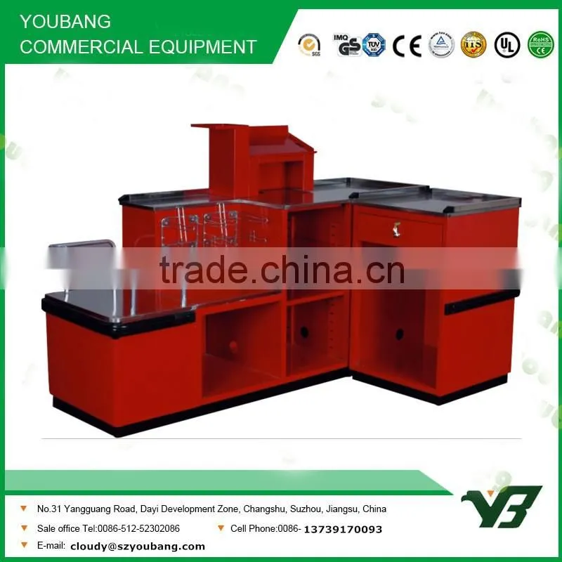 Hot sell good cheap red color steel supermarket cashier checkout counter (YB-H05)