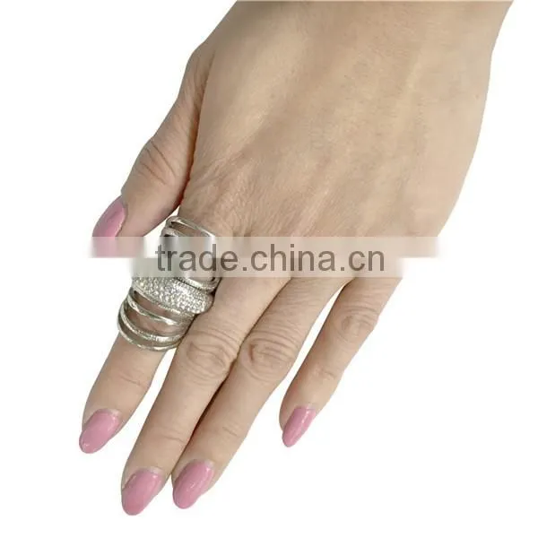 Girls Womens Ring Jewelry Punk Rhinestone Gold Plated Crystal Double Finger Adjustable Knuckle Rings