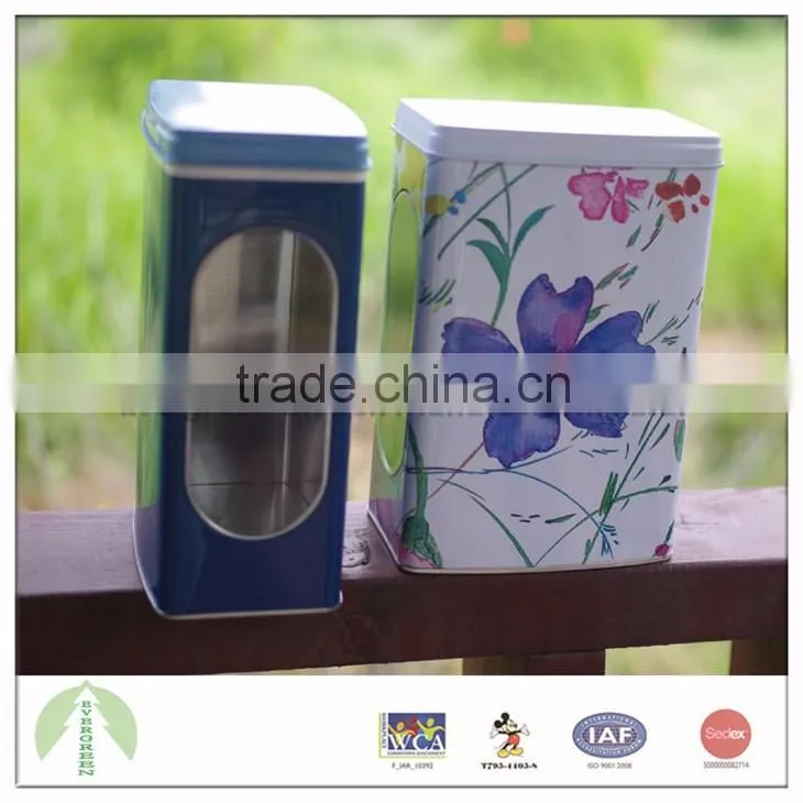 Popular metal tinplate boxes with PVC window 12.35*8.00*18.65 cm