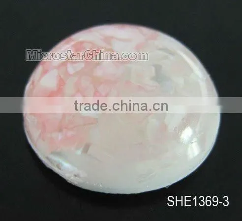 White dichroic round shell cabochon