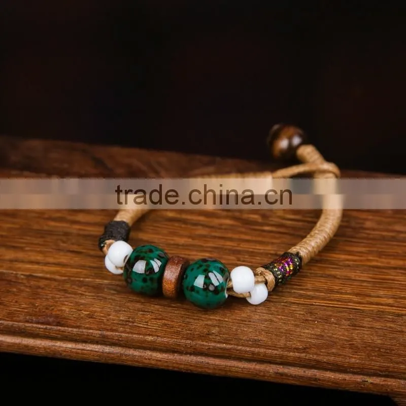Braided porcelain charm bracelet handwork woven friendship bracelet , Ceramic Bracelet