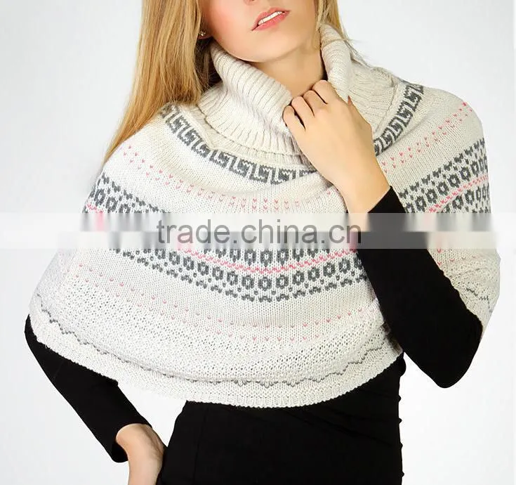 Latest Design Womens Winter Knitted Chunky Poncho Sweater
