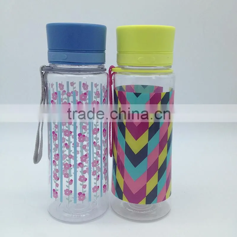 600ml carry strap BPA Free flip up hydration sports bottle with decal
