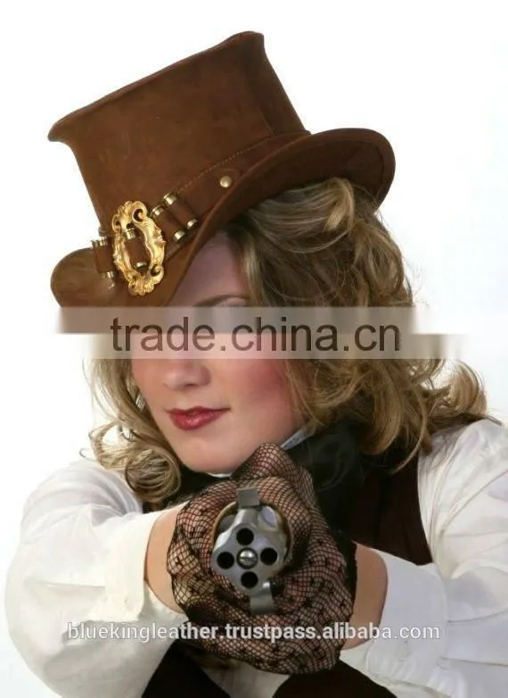 BULL-HIDE LEATHER STEAM PUNK TOP HATS FOR WOMEN