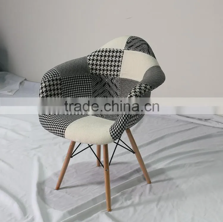 Replica Eiffel Tower Base Fiberglass Patchwork Dining Armchair with Wood legs