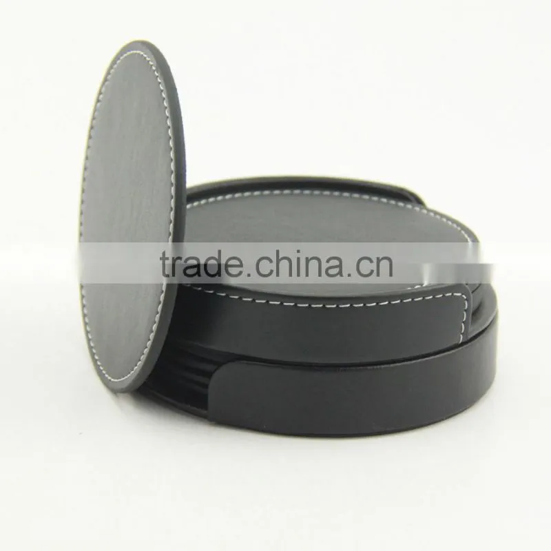 Blank black PU leather coaster set