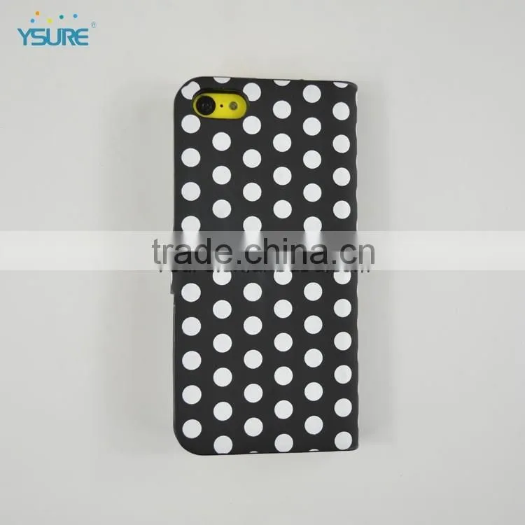 Simple Style PU leather case For iPhone 5c with White Spot , big magnet and support ability that easy to watch video
