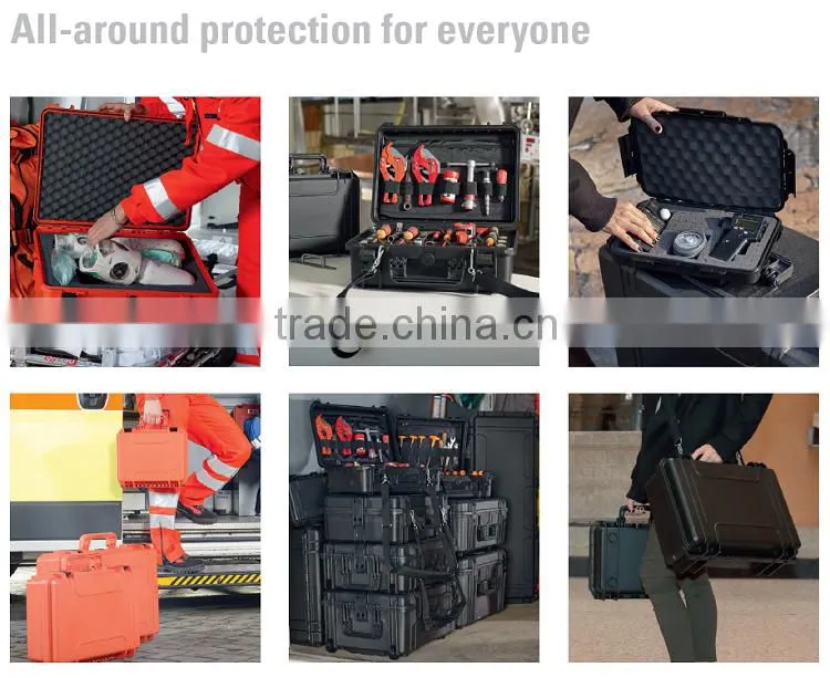 Solid recycle handcarry protective custom printing anti shock clear display abs pp hand tool hard case with clip foam grid label