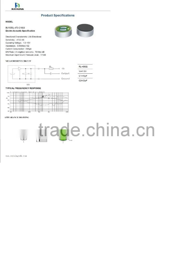 10mm mic hearing instrument electret condenser microphone