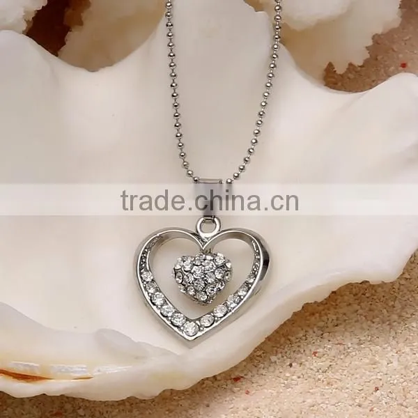 Fashion Lady White Zircon Double Heart Pendant Necklace Wholesale ZTYH-102207