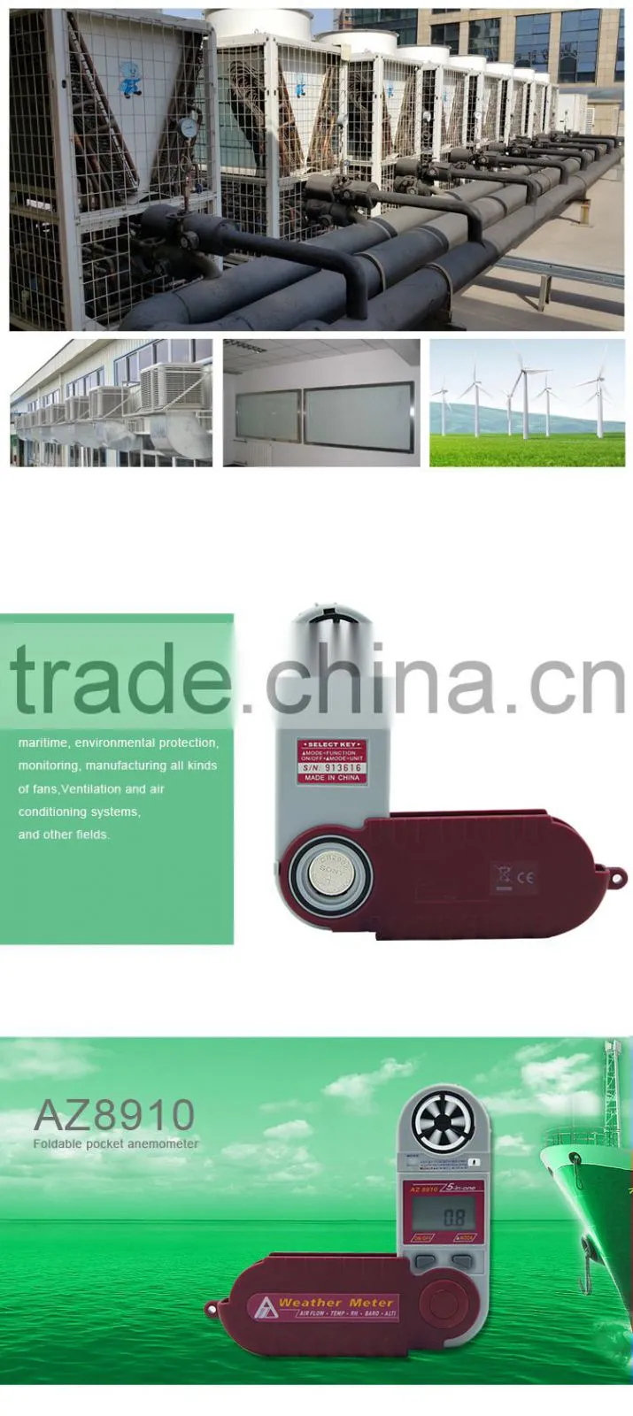 Mini Digital Air Flow Anemometer Barometric Pressure Sensor Meter AZ8910