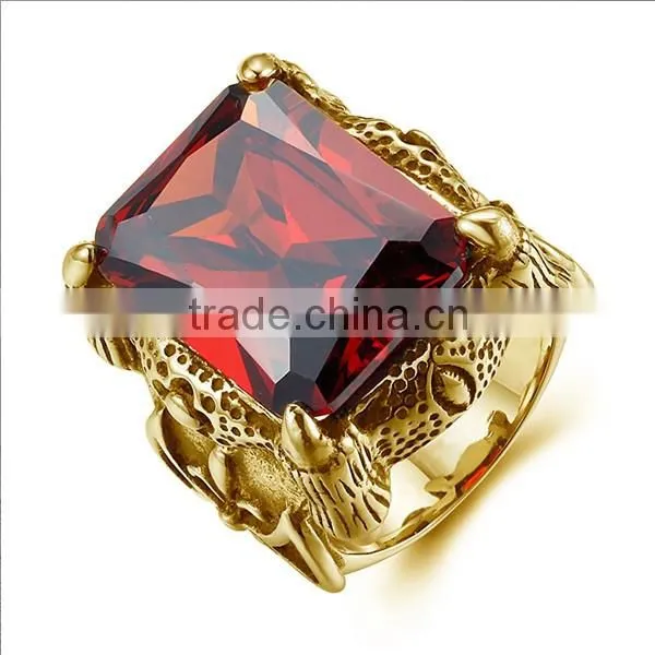 18k gold plated engraved gothic CZ surgical stainless steel ring