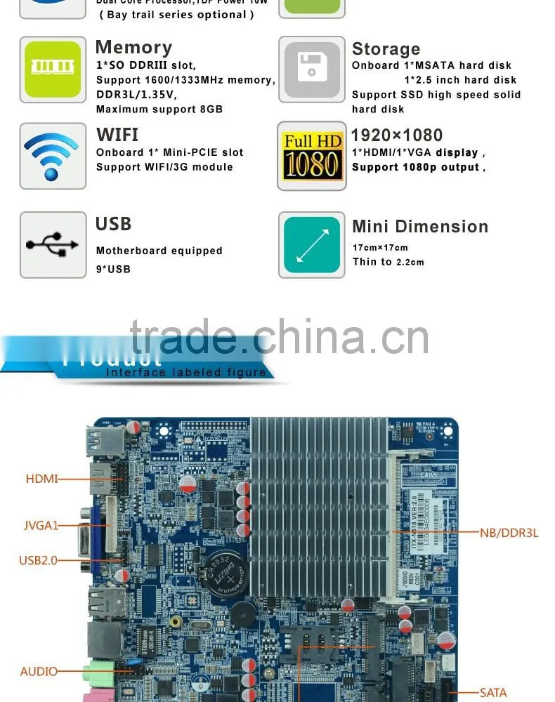 9*USB thin client mini motherboard without COM port support win7/8/10 linux system