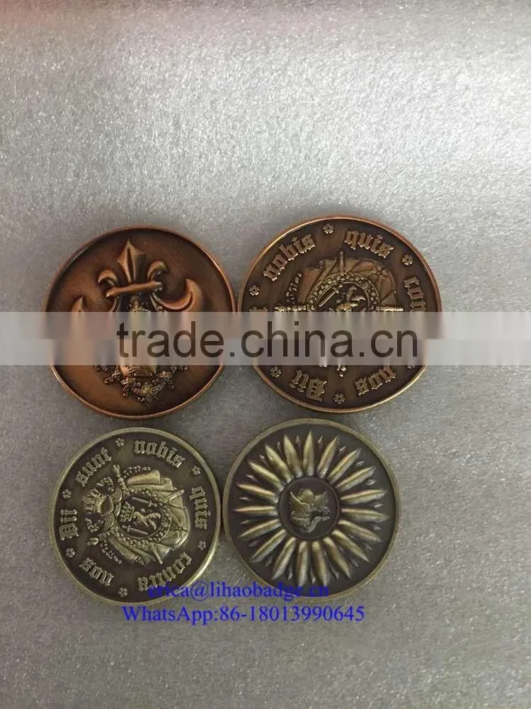 high quality customize metal coin/antique silver/antique bronze coin with eagle logo in any size