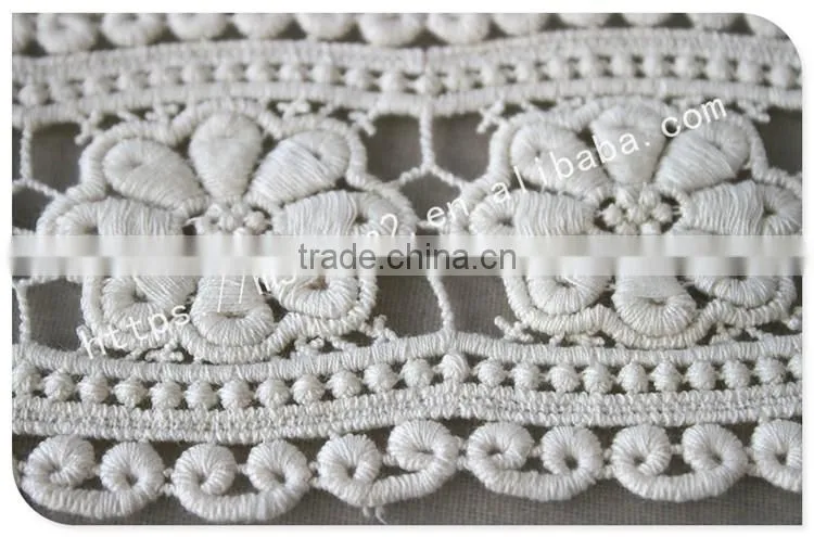 Newest design 8cm width flowers embroidery cotton lace trim wholesale