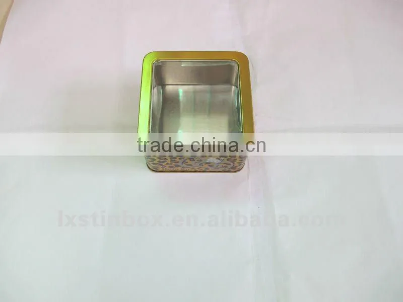 rectangular shape size:100*100*65mm with clear window metal box