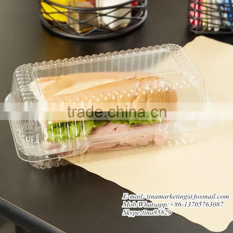 Durable Packaging Deep Clear Hinged Plastic Container, BOPS Clamshell Food Take Away Box for Cake, Hotdog