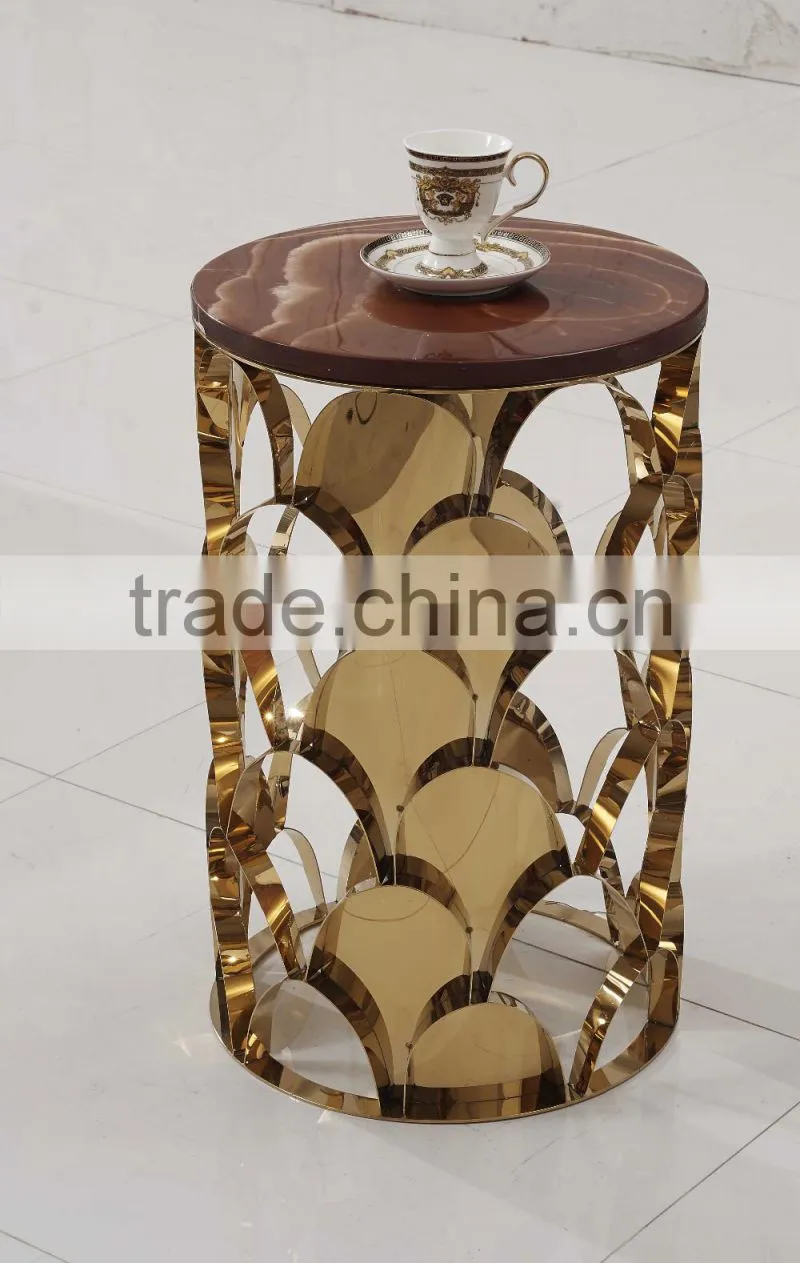 D396 Round Marble Top Stainless Steel Rose Gold Side Table