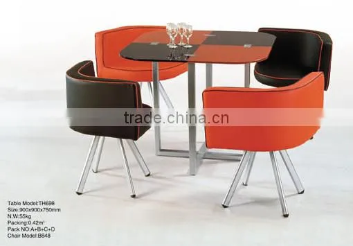 TH698 glass top modern design coffee shop table and chairs