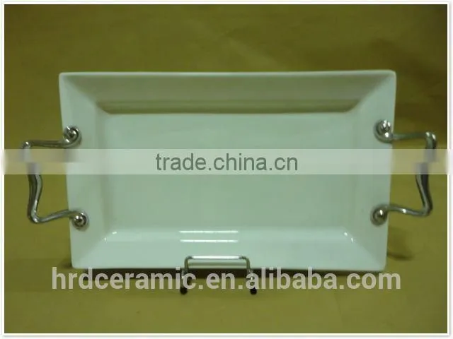 high quality stock ceramic flower plate with handles