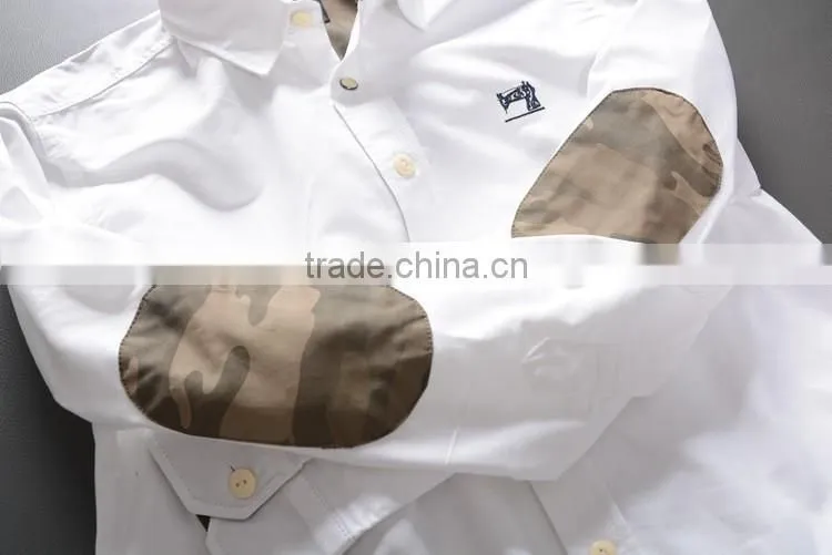100% cotton men Oxford Casual Shirt, Long Sleeve Shirt with embroidery & elbow patch