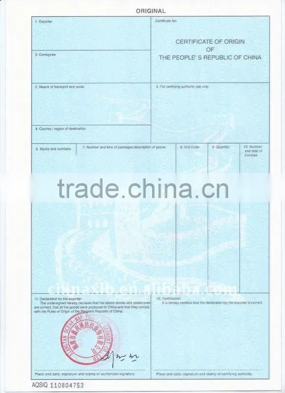GENERALIZED SYSTEM OF PREFERENCES CERTIFICATE OF ORIGIN (FA)