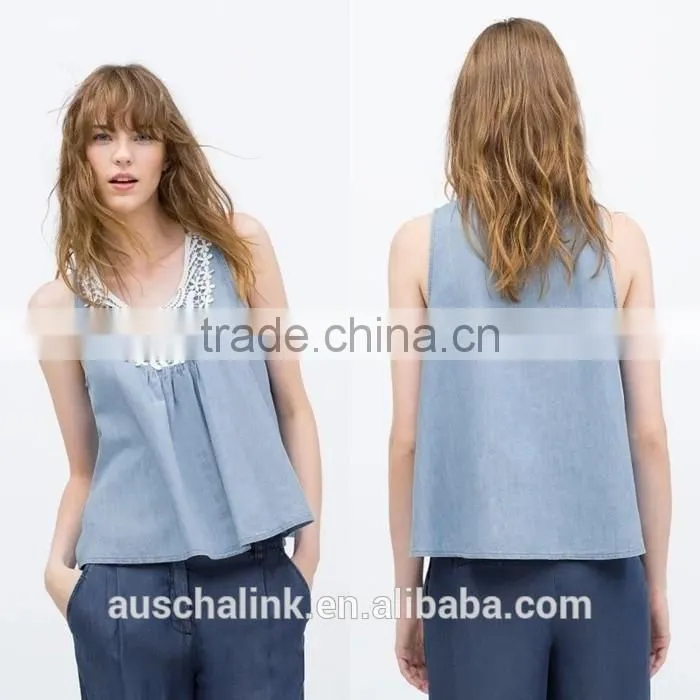 new style summer denim sleeveless crochet top pattern wholesale
