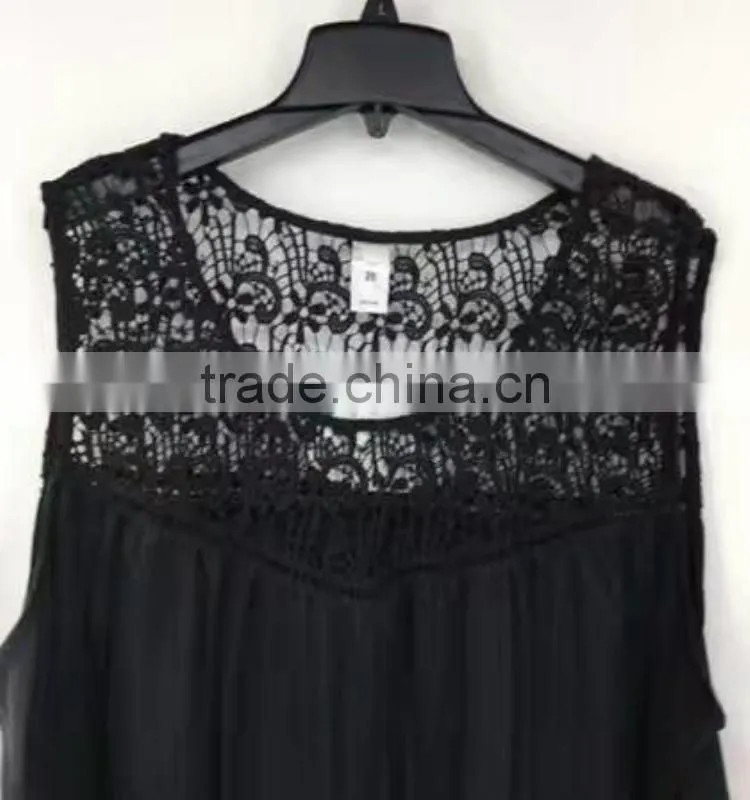 yiwu stock apparel women cheap price black lace t-shirt