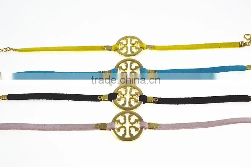 smile face charms suede leather bracelet custom logo charm leather bracelet