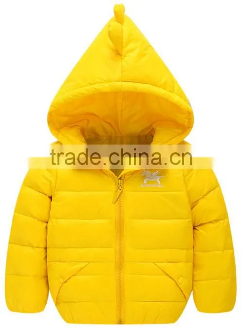 latest kids fashion dianosaur animal cute down clothes,custom made boys padded warm down jacket