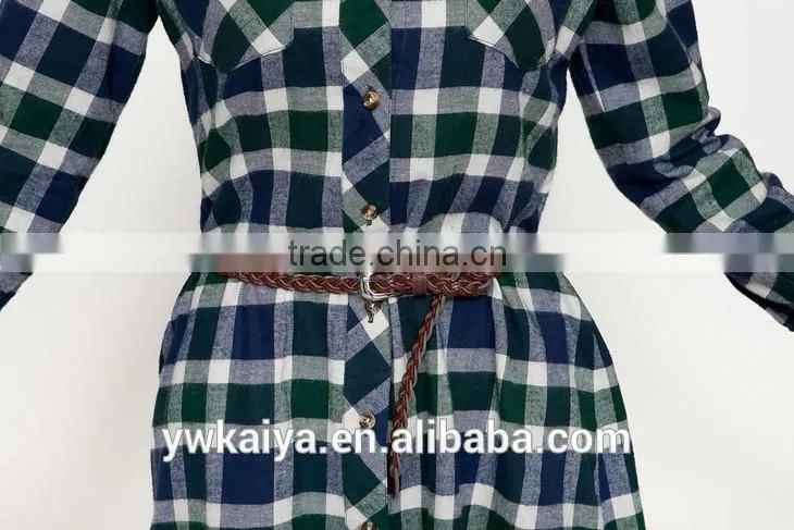 2014 new pattern 100% cotton plaid long sleeve long women blouse office wear