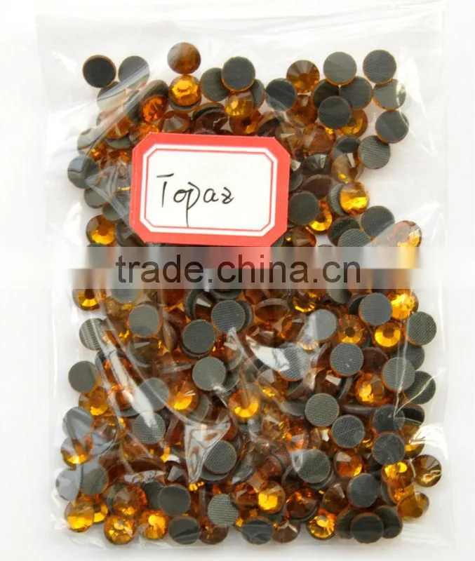 Crystal Shiny round flat back hot fix rhinestones in Topaz for Garment Accessories