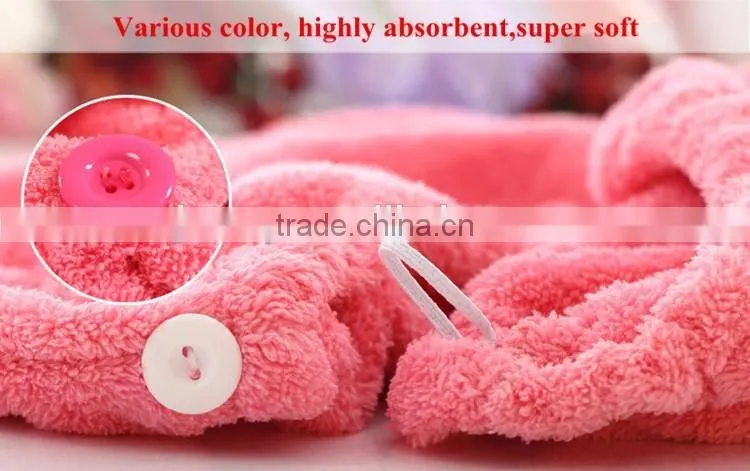 towel shower cap ,quick drying hair towel wrap with button wholesale