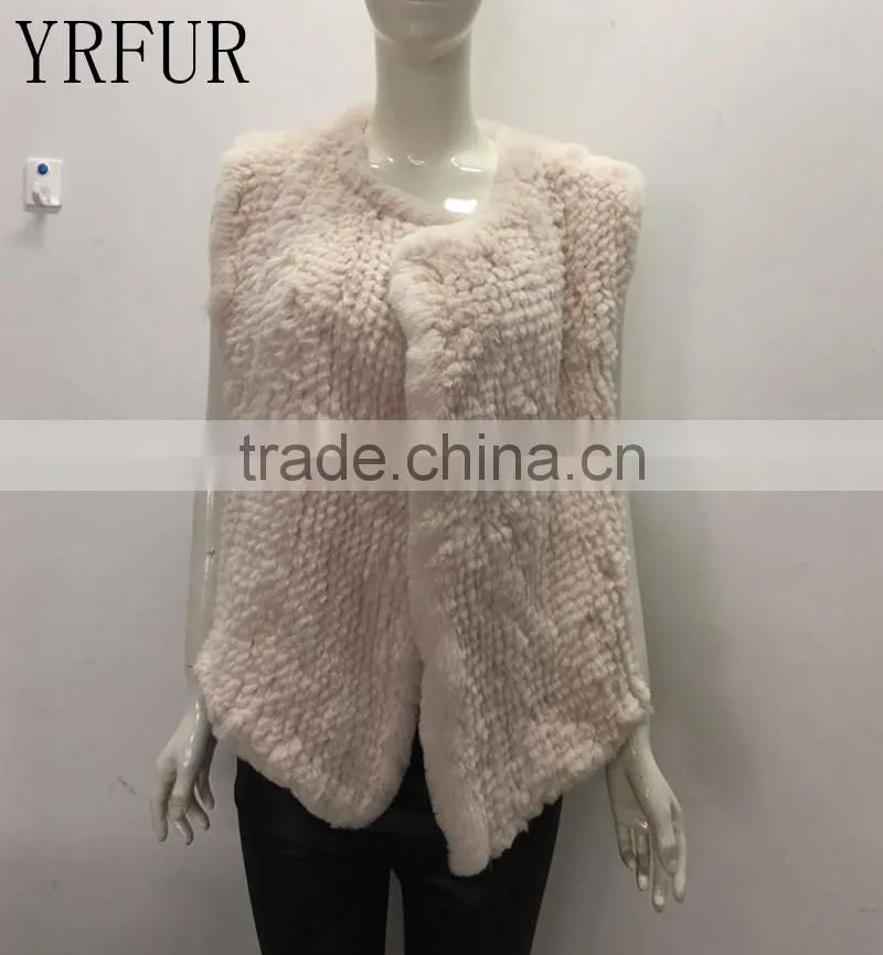 YR1028 Australia Style Lady Fur Vest Cropped Hand Knitted Real Rabbit Fur Gilet