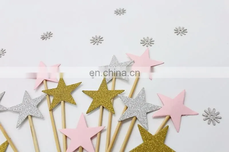 Gold Glitter Stars Cupcake Topper Birthday Party Cake Decorations