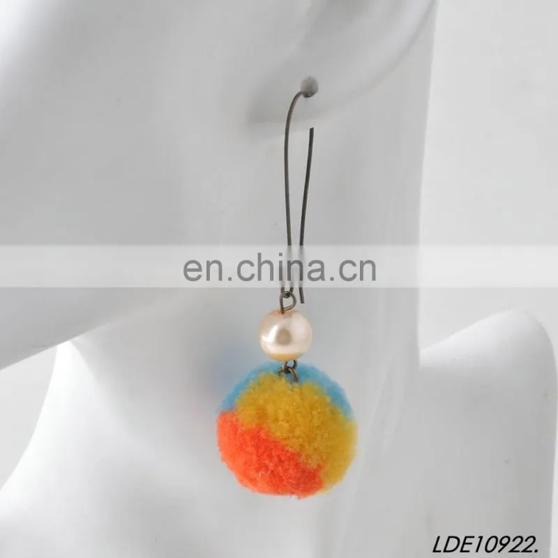 fashion colorful fluffy earrings pom pom earrings