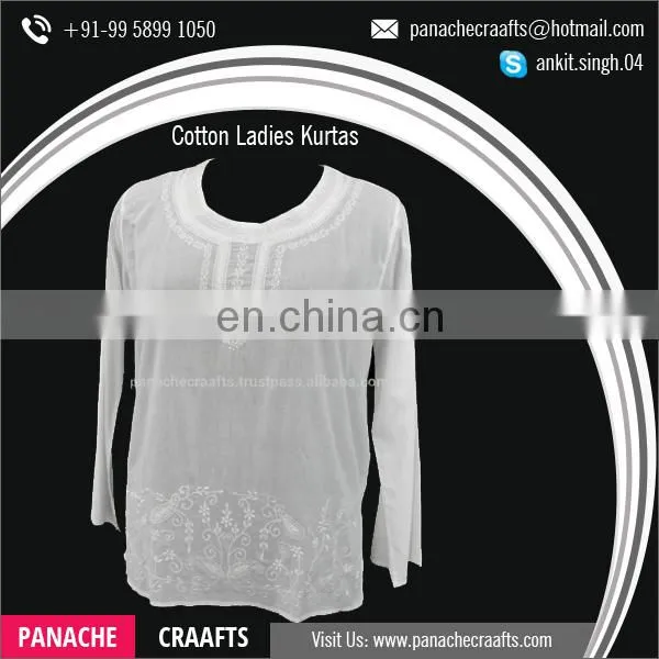 100% Cotton Summer Lucknowi Chikan Kurtis for Sale