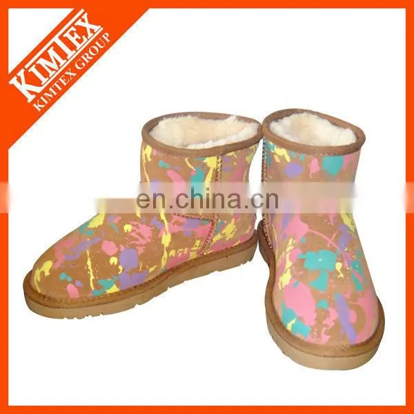 colorfull print ankle snow boots